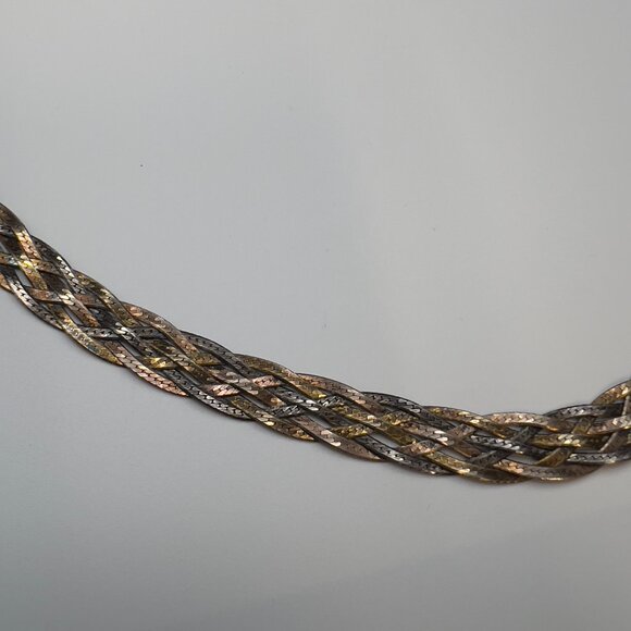 Vintage Italian Sterling SIlver Herringbone Woven Chain Necklace 18" - Picture 3 of 9